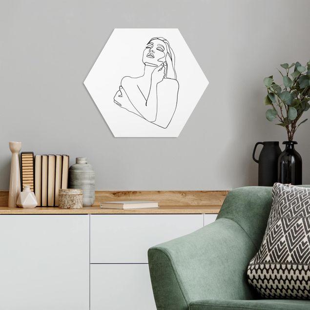Hexagon Bild Forex - Line Art Frau Oberkörper Schwarz Weiß