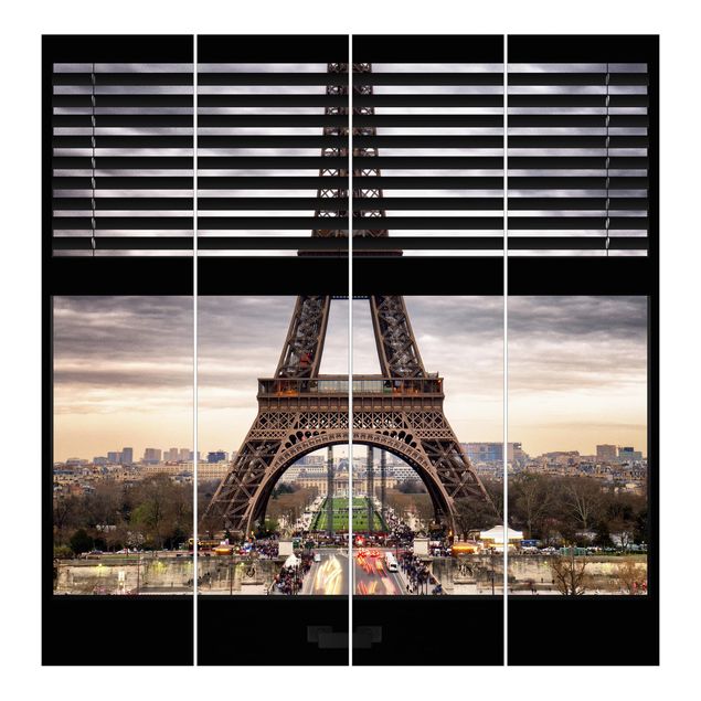 Schiebegardinen Set - Fensterblick Jalousie - Eiffelturm Paris - Flächenvorhänge