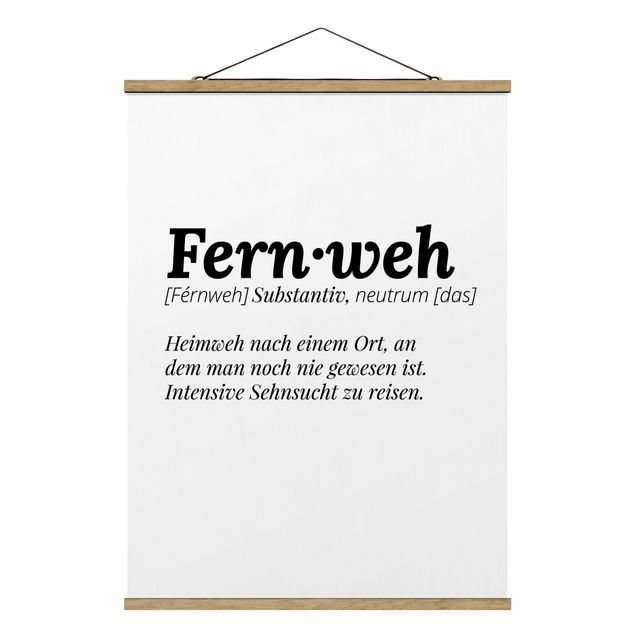 Stoffbild mit Posterleisten - Die Definition von Fernweh - Hochformat 3:4