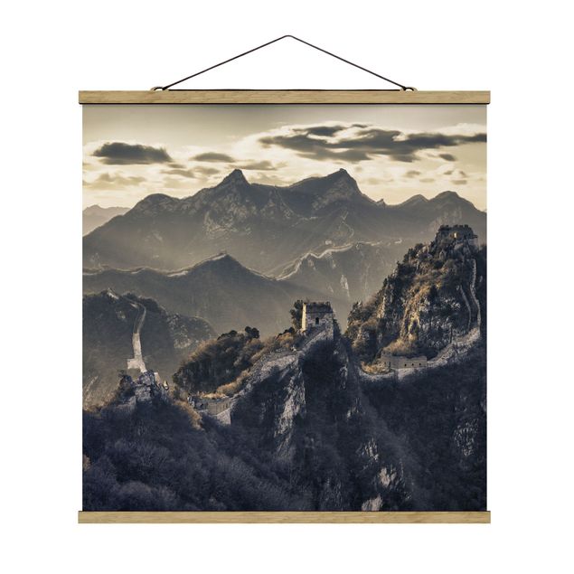 Stoffbild mit Posterleisten - Die große chinesische Mauer - Quadrat 1:1