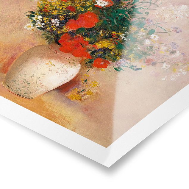 Poster - Odilon Redon - Vase mit Blumen (rosenfarbener Hintergrund) - Hochformat 3:2