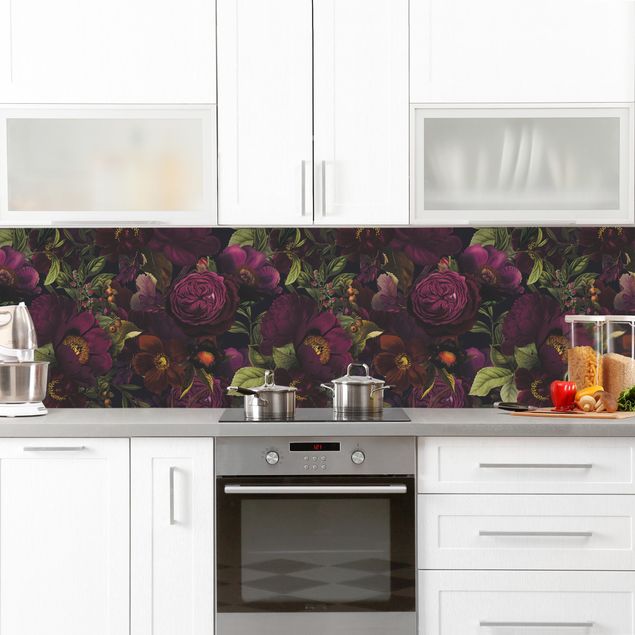 Küche Wandpaneel Lila Blüten Dunkel I