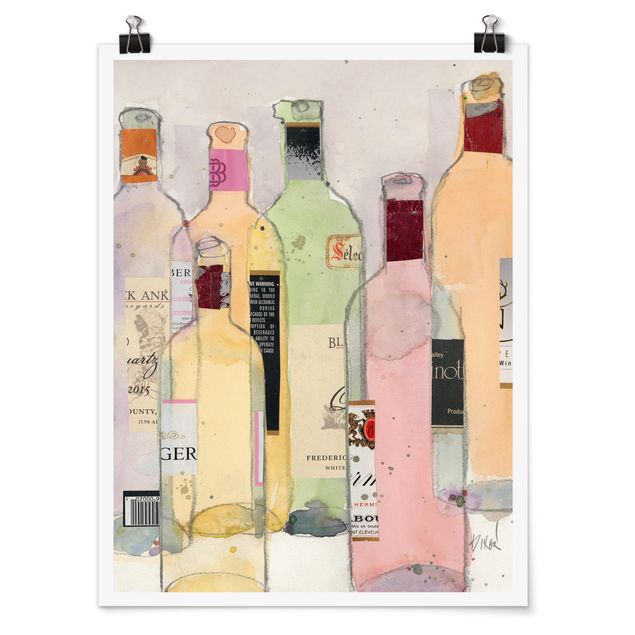 Poster - Weinflaschen in Wasserfarbe I - Hochformat 3:4