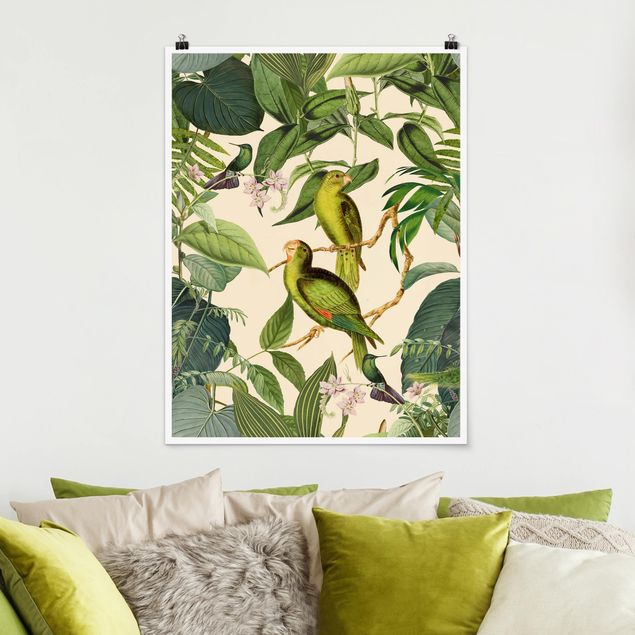 Riesenposter XXL Vintage Collage - Papageien im Dschungel