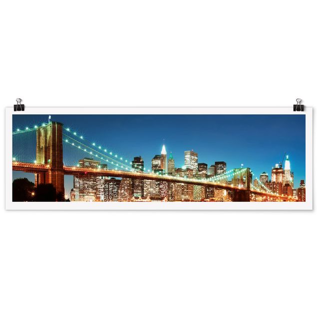 Poster - Nighttime Manhattan Bridge - Panorama Querformat
