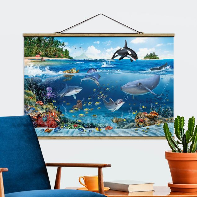 Stoffbild mit Posterleisten - Animal Club International - Unterwasserwelt mit Tieren - Querformat 3:2