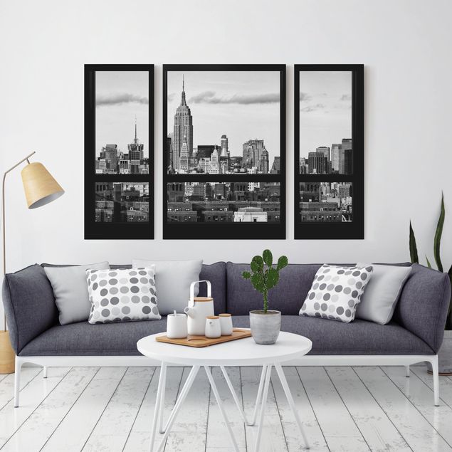Leinwandbilder Städte Fensterblick New York Skyline schwarz weiß