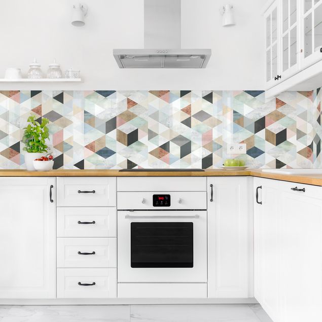 Küchenspiegel Aquarell-Mosaik mit Dreiecken III