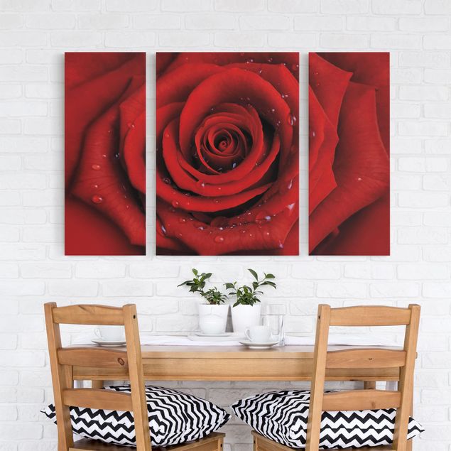 Blumenbilder auf Leinwand Rote Rose mit Wassertropfen
