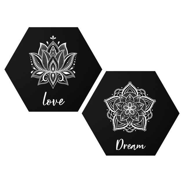 Hexagon Bild Forex 2-teilig - Mandala Dream Love Set Schwarz