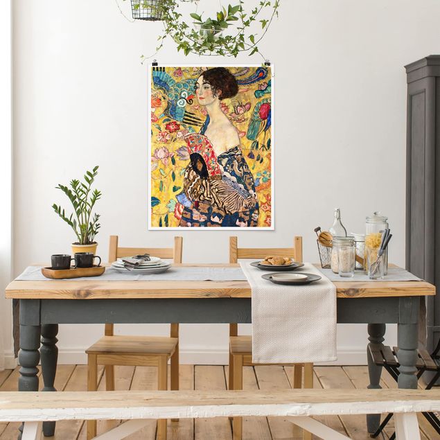 Poster - Gustav Klimt - Dame mit Fächer - Hochformat 3:4