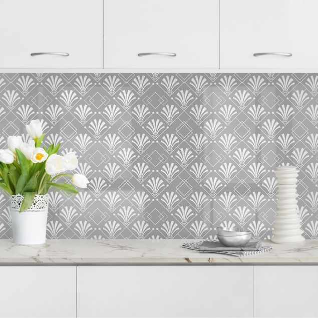 Platte Küchenrückwand Glitzeroptik mit Art Deco Muster auf Grau