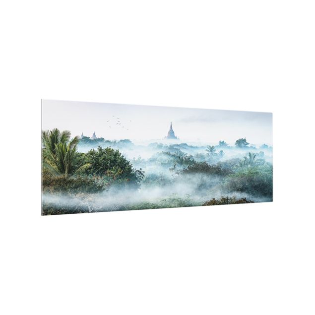 Spritzschutz Künstler Morgennebel über dem Dschungel von Bagan