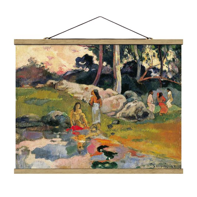 Stoffbild mit Posterleisten - Paul Gauguin - Flussufer - Querformat 4:3