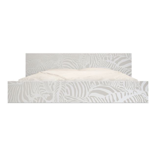 Möbelfolie für IKEA Malm Bett niedrig 180x200cm - Klebefolie No.DS4 Zebrastreifen Hellgrau