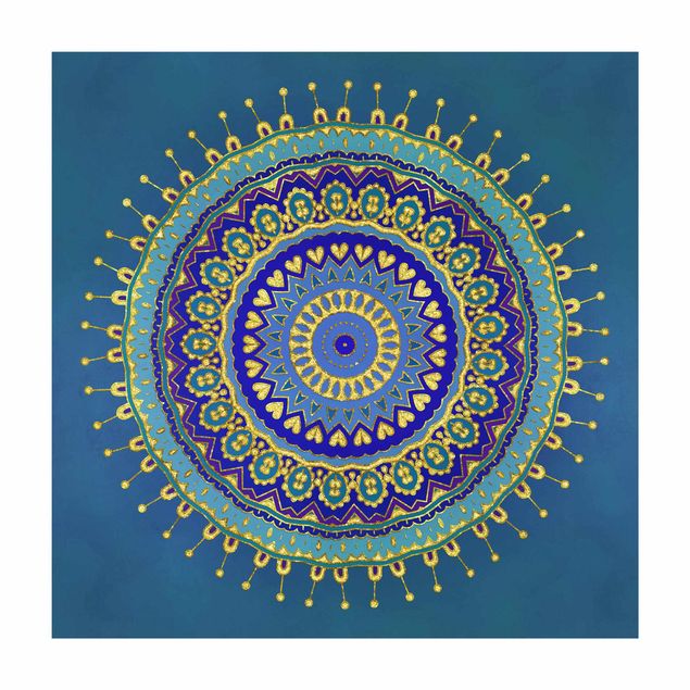 Teppich blau Mandala Blau Gold
