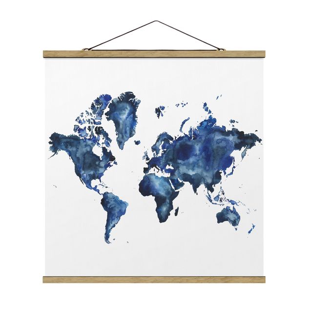Stoffbild mit Posterleisten - Wasser-Weltkarte hell - Quadrat 1:1
