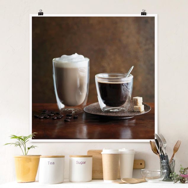 Poster mit Sprüchen Espresso und Milchkaffee