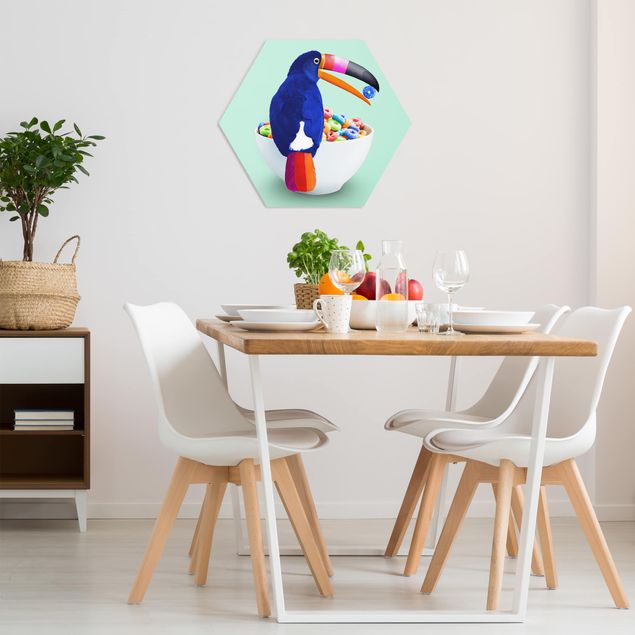 Hexagon Wandbild Frühstück mit Tukan