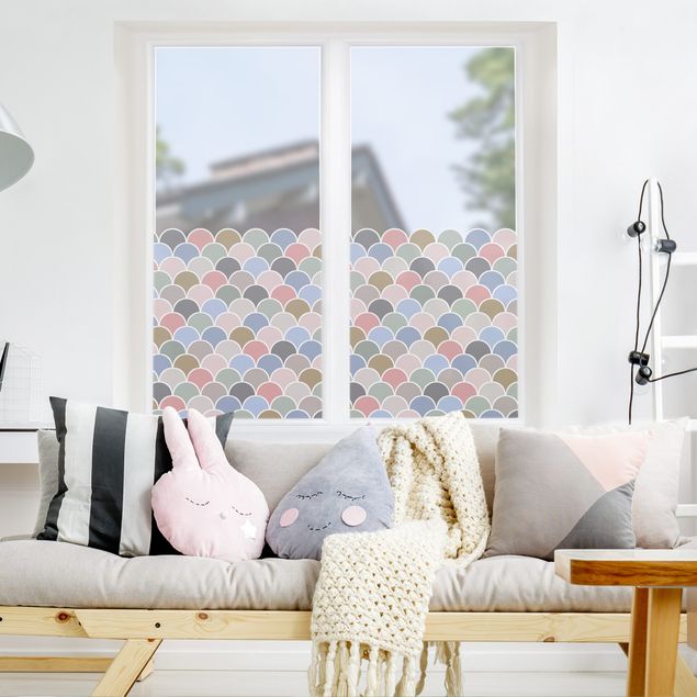 Fensterfolie - Sichtschutz - Fächer Muster Pastell - Fensterbilder