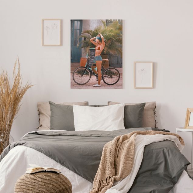 moderne Bilder auf Leinwand Fahrrad Mädchen