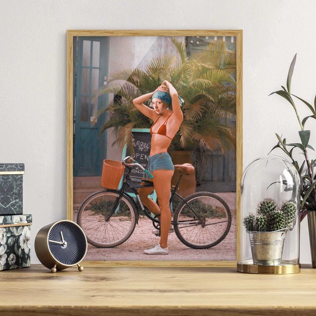 Vintage Bilder mit Rahmen Fahrrad Mädchen