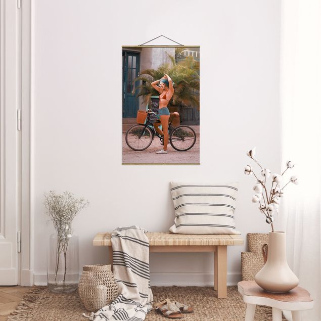 Stoffbilder mit Posterleisten Fahrrad Mädchen