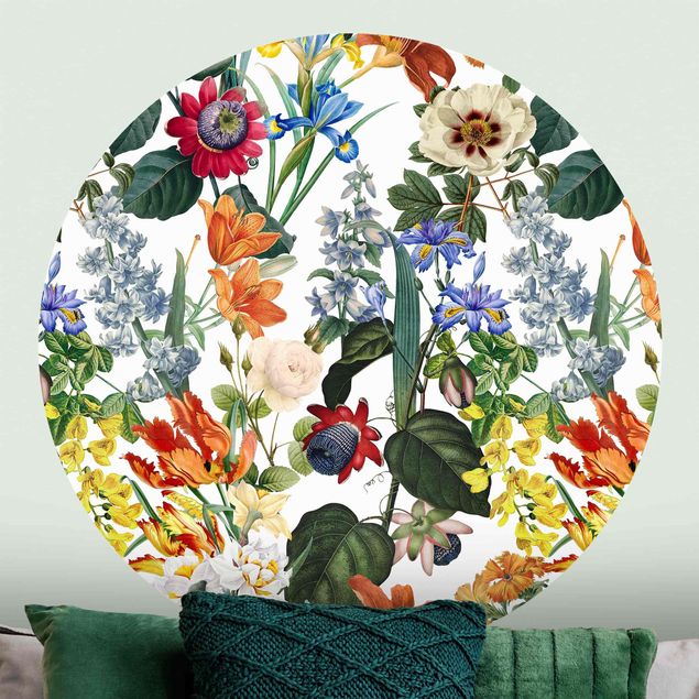 Runde Tapete selbstklebend - Farbenfrohe Blumenpracht