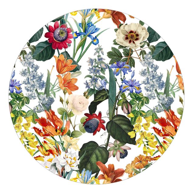 Runde Tapete selbstklebend - Farbenfrohe Blumenpracht