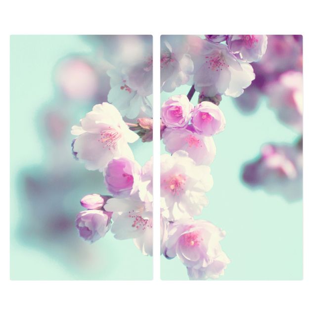 Herdabdeckplatte Glas - Farbenfrohe Kirschblüten