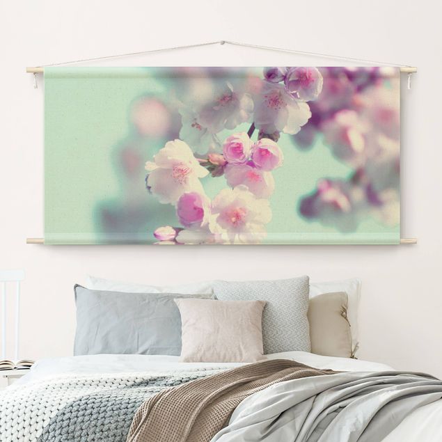 Wandbehang modern Farbenfrohe Kirschblüten