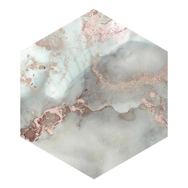 Hexagon Mustertapete selbstklebend - Farbexperimente Marmor Pastell und Gold