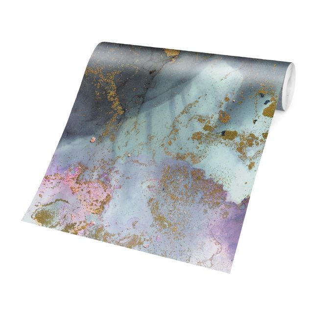 Fototapete - Farbexperimente Marmor Regenbogen und Gold