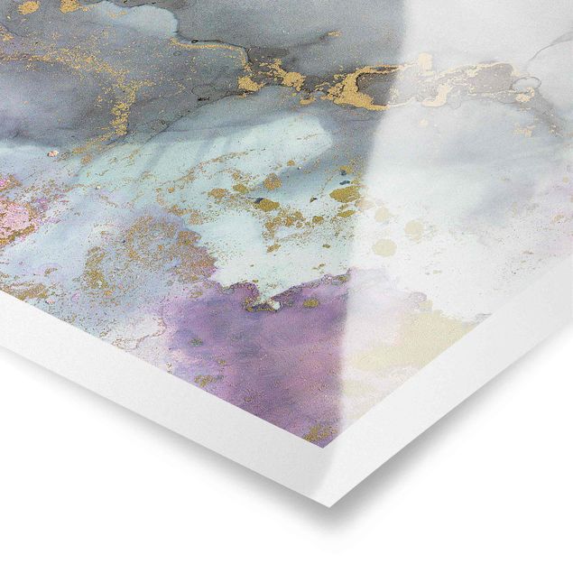 Poster - Farbexperimente Marmor Regenbogen und Gold - Querformat 3:2