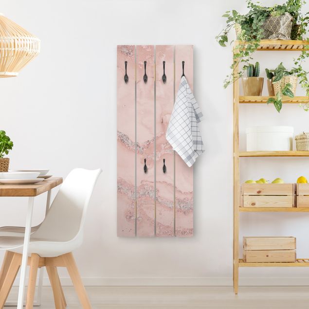 Wandgarderobe Holzpalette - Farbexperimente Marmor Rose und Glitzer