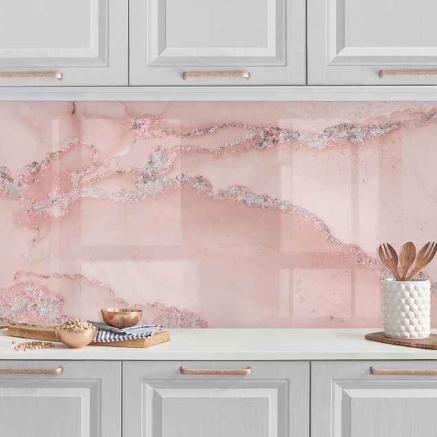 Küchenrückwand - Farbexperimente Marmor Rose und Glitzer