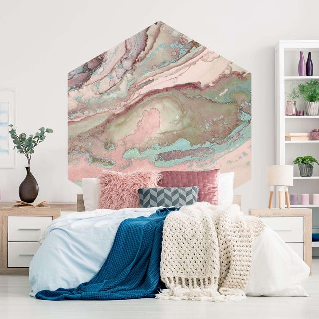 schöne Tapeten Farbexperimente Marmor Rose und Türkis