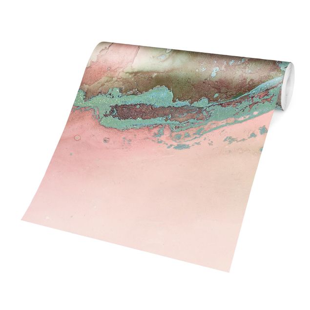Tapete selbstklebend Farbexperimente Marmor Rose und Türkis