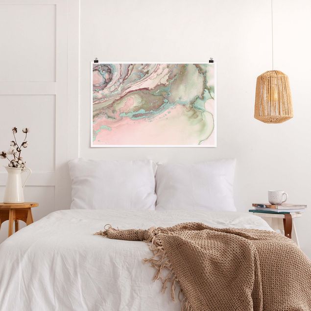 Poster abstrakt Farbexperimente Marmor Rose und Türkis