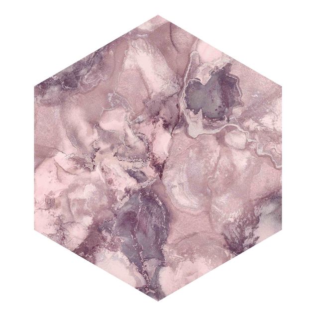Hexagon Mustertapete selbstklebend - Farbexperimente Marmor Violett