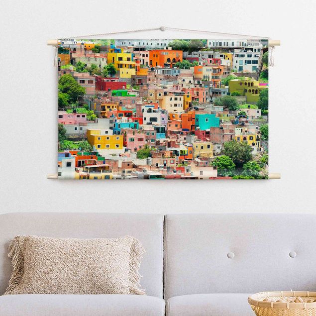 Wandteppich groß Farbige Häuserfront Guanajuato