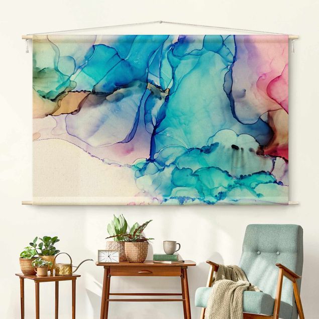 Wandbehang modern Farbkomposition in Blau und Pink