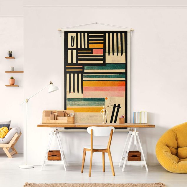 Wandbehang Tuch Farbkomposition mit schwarzem Rahmen