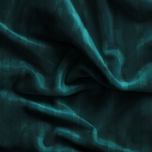 Blickdichte Vorhänge Farn Illustration mit Streifen - Dunkle Jade