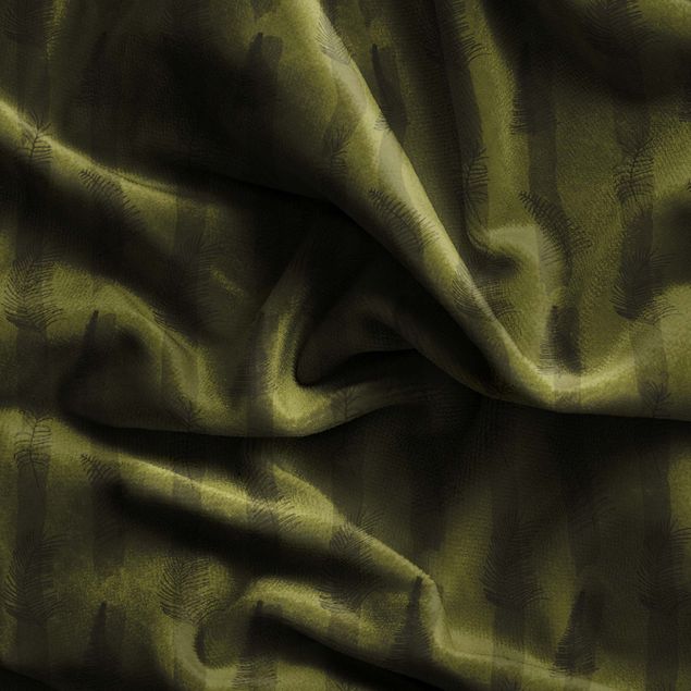 Vorhang blickdicht Farn Illustration mit Streifen - Olive Grün