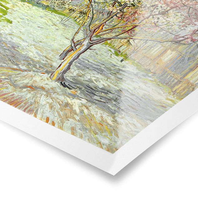 Poster - Vincent van Gogh - Blühende Pfirsichbäume - Hochformat 3:4