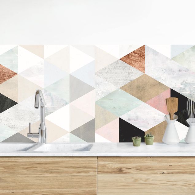 Platte Küchenrückwand Aquarell-Mosaik mit Dreiecken I