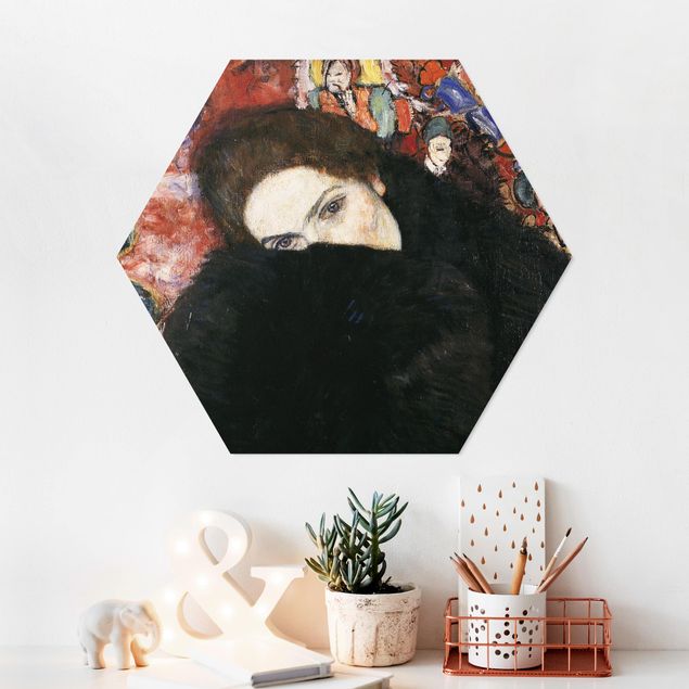Hexagon Bild Forex - Gustav Klimt - Dame mit Muff