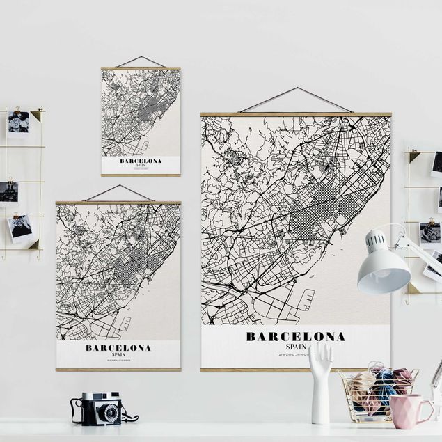 Stoffbild mit Posterleisten - Stadtplan Barcelona - Klassik - Hochformat 3:4