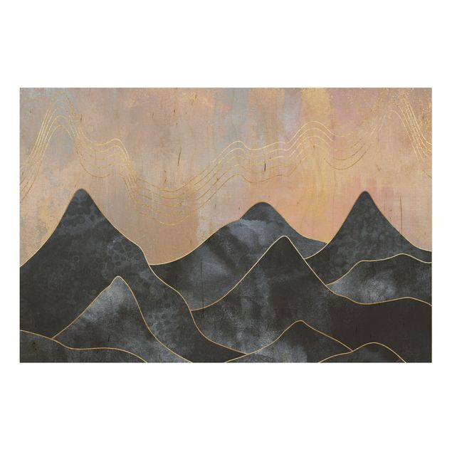 Holzbilder Goldene Dämmerung über Gebirge